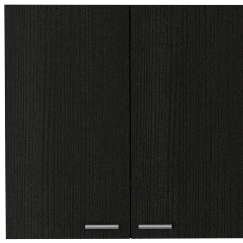 59" Black Wood Wall Mounted Accent Cabinet with Five Shelves