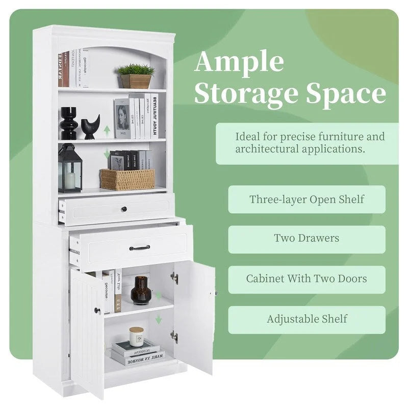 Bathroom Cabinet with 2 Doors, Drawers, Adjustable Shelf & 3 Open Shelves