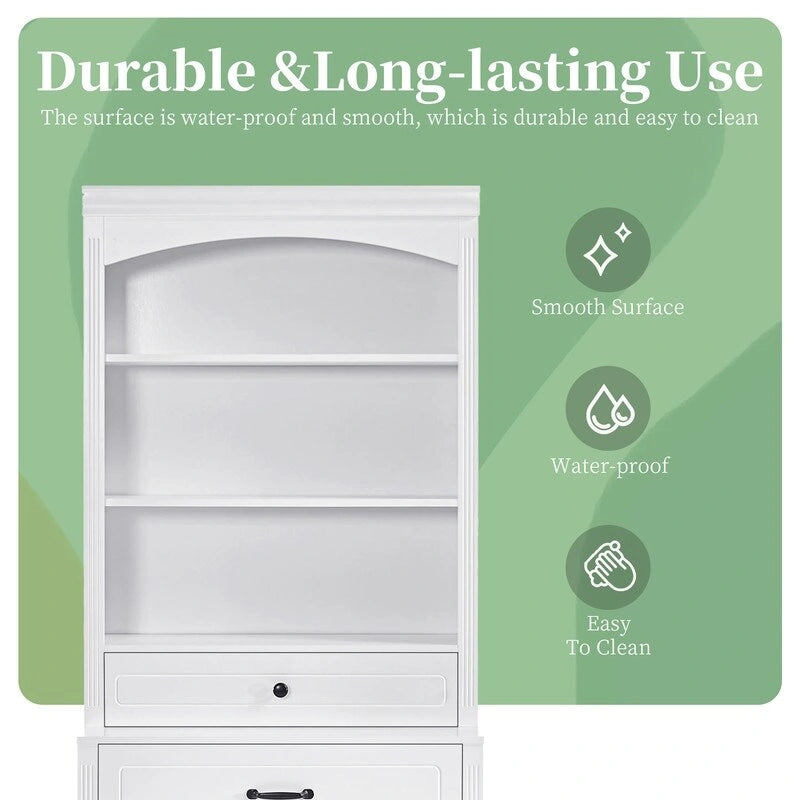 Bathroom Cabinet with 2 Doors, Drawers, Adjustable Shelf & 3 Open Shelves