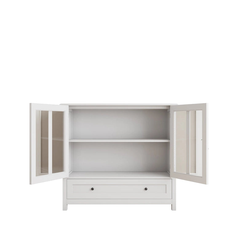 Buffet storage cabinet with glass doors and unique bell handle