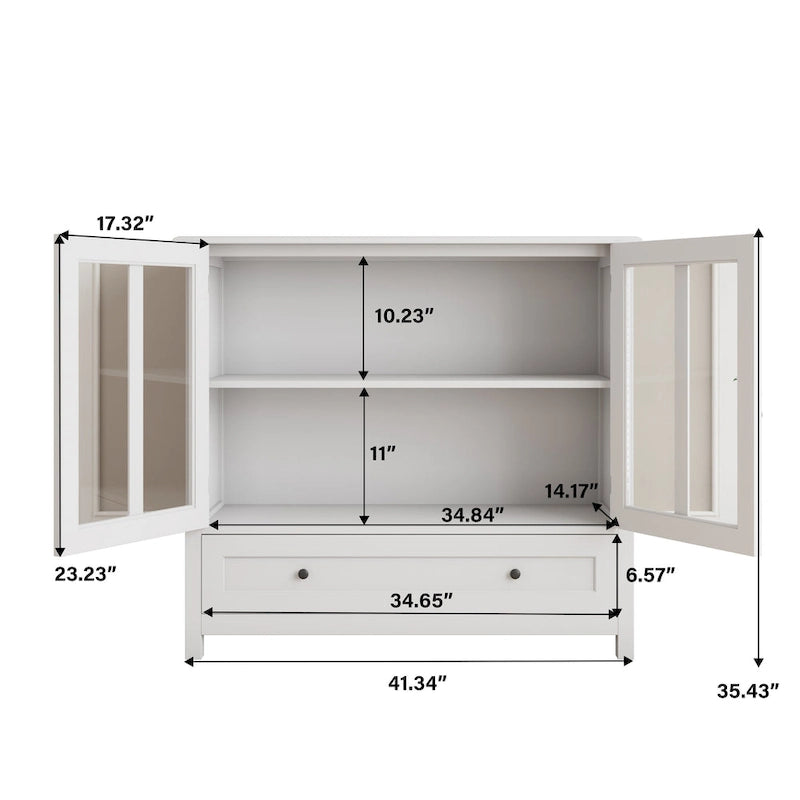 Buffet storage cabinet with glass doors and unique bell handle