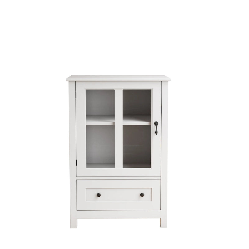 Buffet storage cabinet with glass doors and unique bell handle