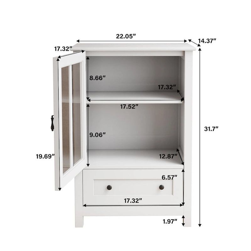 Buffet storage cabinet with glass doors and unique bell handle