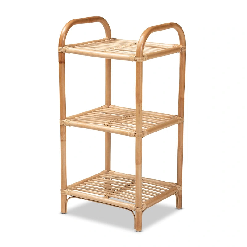 Bohemian Natural Brown Finished Rattan 3-Tier Display Shelf