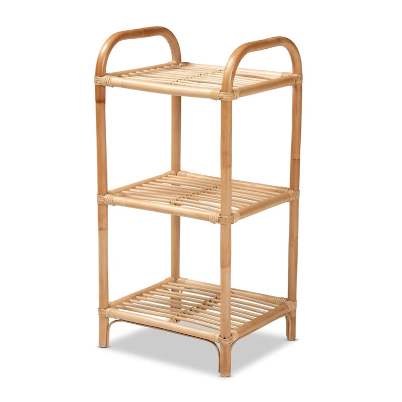 Bohemian Natural Brown Finished Rattan 3-Tier Display Shelf