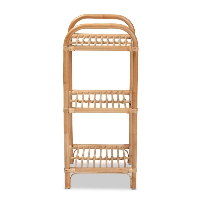 Bohemian Natural Brown Finished Rattan 3-Tier Display Shelf