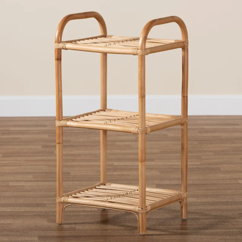 Bohemian Natural Brown Finished Rattan 3-Tier Display Shelf