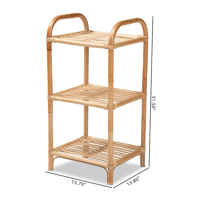 Bohemian Natural Brown Finished Rattan 3-Tier Display Shelf