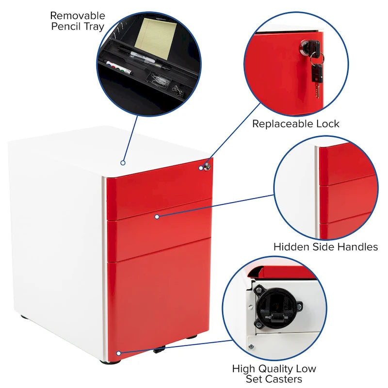 Modern 3-Drawer Mobile Locking Filing Cabinet Storage Organizer