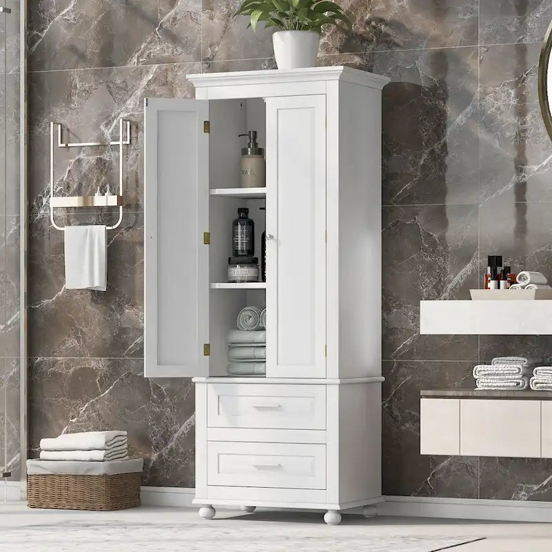 Tall Storage Cabinet with Two Drawers - N/A