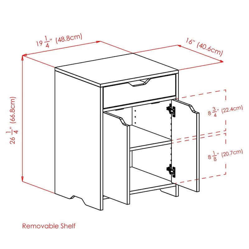 1-Drawer Storage Cabinet, Charcoal