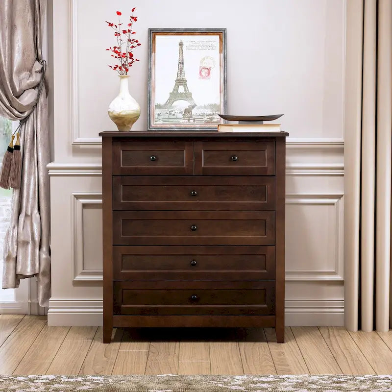 Modern 43-in Storage Solid Wood Retro Round Handle Side Cabinet with 6-Drawer