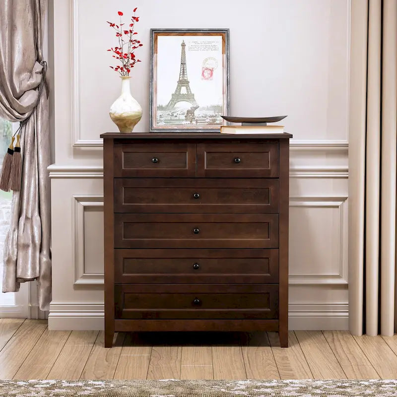 Modern 43-in Storage Solid Wood Retro Round Handle Side Cabinet with 6-Drawer