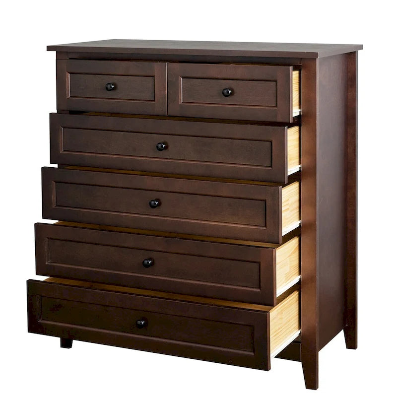 Modern 43-in Storage Solid Wood Retro Round Handle Side Cabinet with 6-Drawer