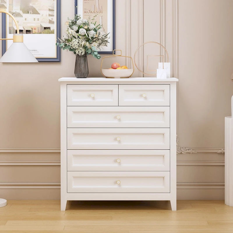 Modern 43-in Storage Solid Wood Retro Round Handle Side Cabinet with 6-Drawer