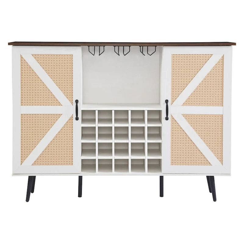 Rustic Wood Storage Cabinet with Wine Rack and Wine Glass Rack