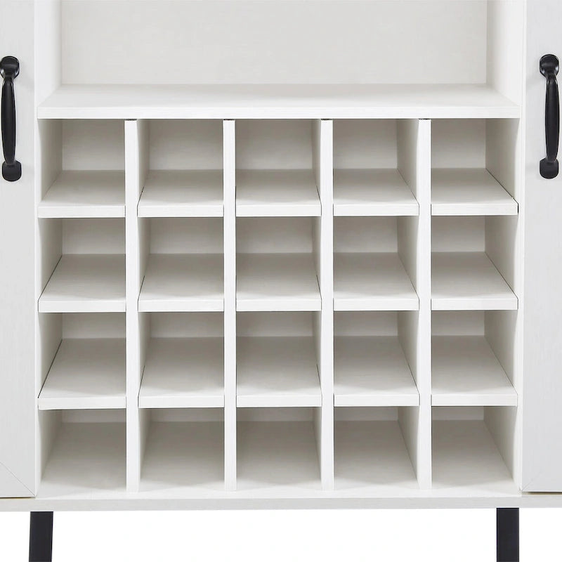 Rustic Wood Storage Cabinet with Wine Rack and Wine Glass Rack