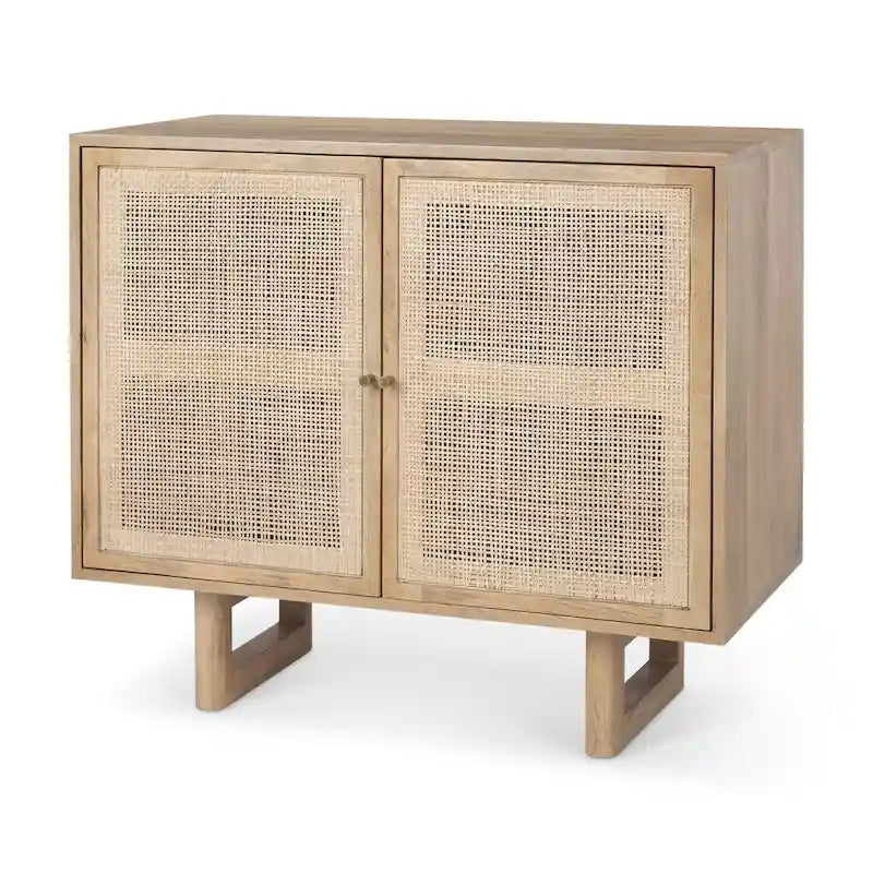 Light Brown Solid Wood Accent Cabinet with Cane Doors