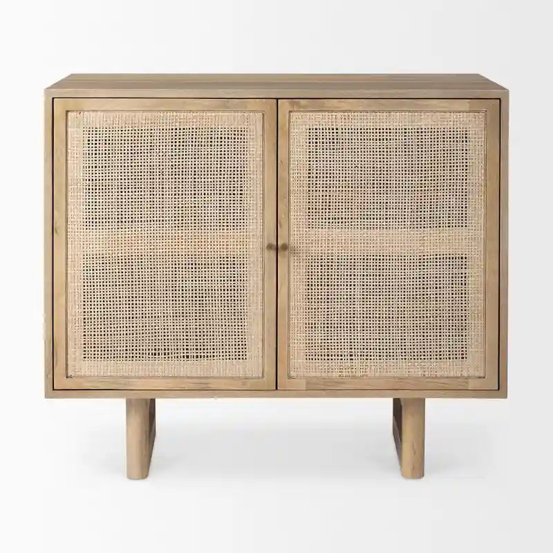 Light Brown Solid Wood Accent Cabinet with Cane Doors