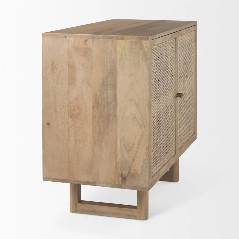 Light Brown Solid Wood Accent Cabinet with Cane Doors
