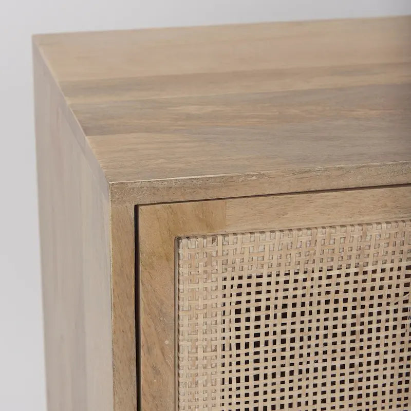 Light Brown Solid Wood Accent Cabinet with Cane Doors