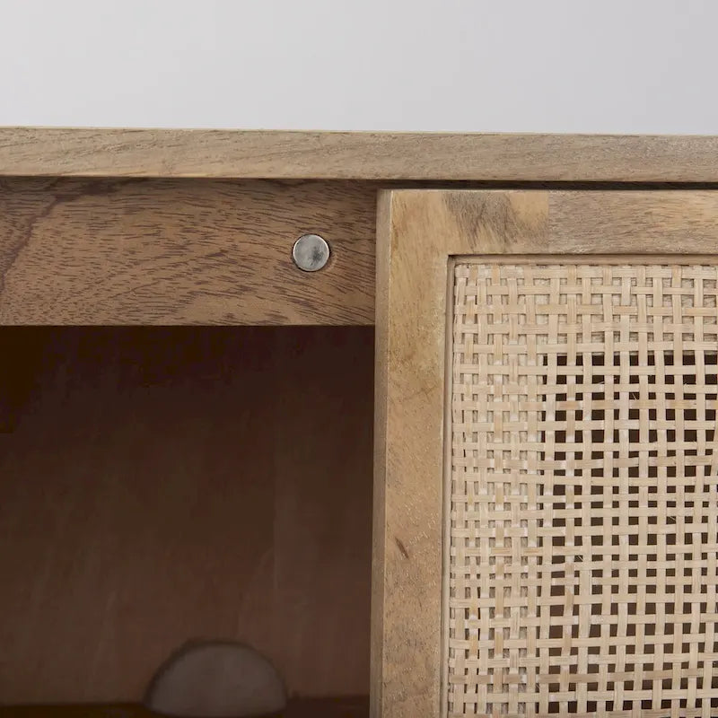 Light Brown Solid Wood Accent Cabinet with Cane Doors