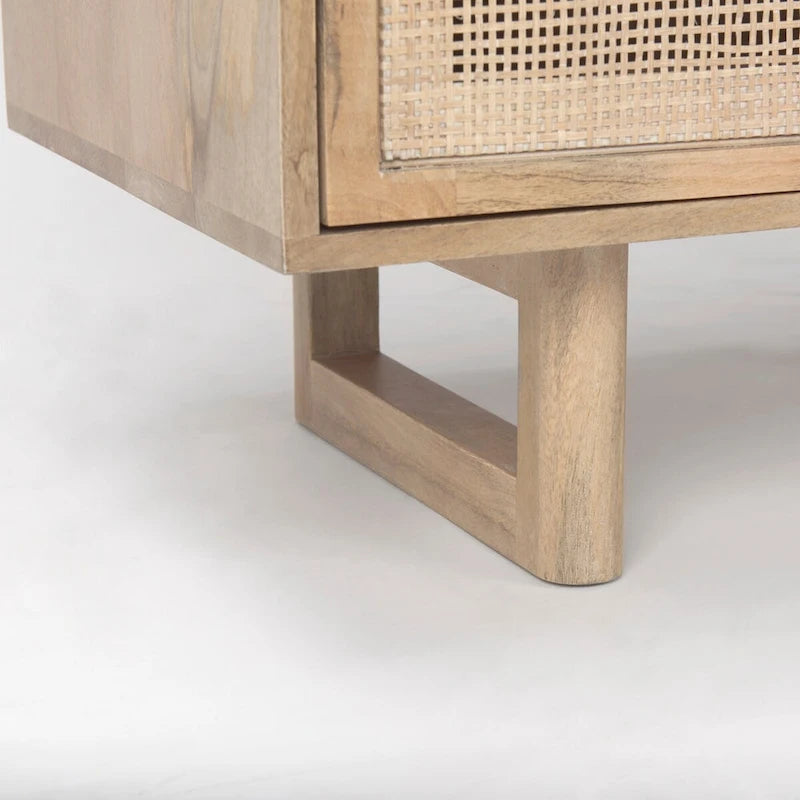 Light Brown Solid Wood Accent Cabinet with Cane Doors