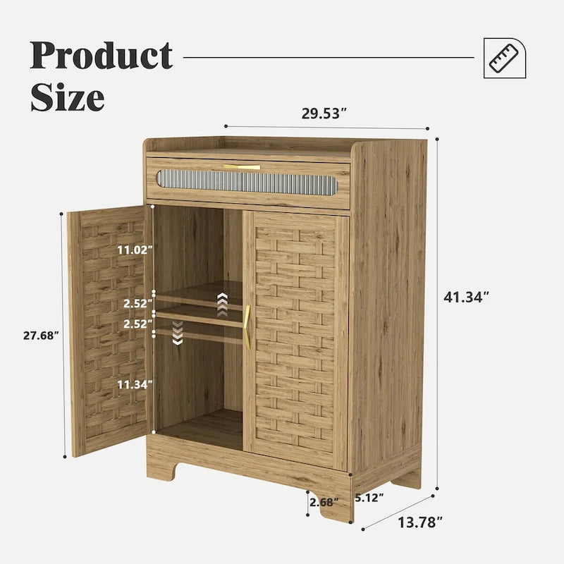 Coffee Bar Cabinet, Modern Farmhouse Buffet Sideboard with Drawer and Adjustable Shelf, Barn Door Storage Cabinet