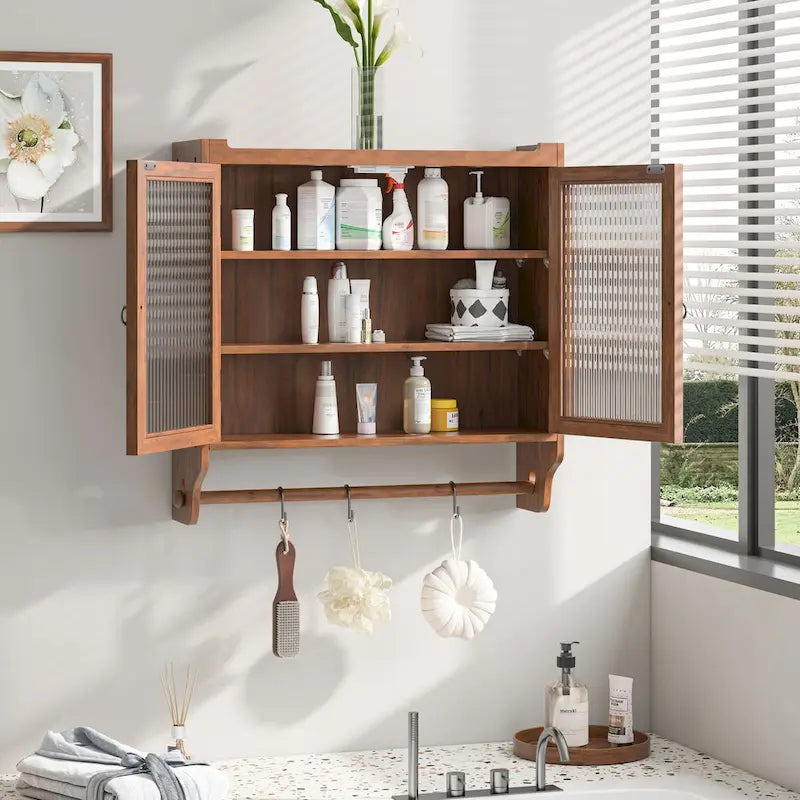 Glass Door Vintage Double Door Wall Cabinet