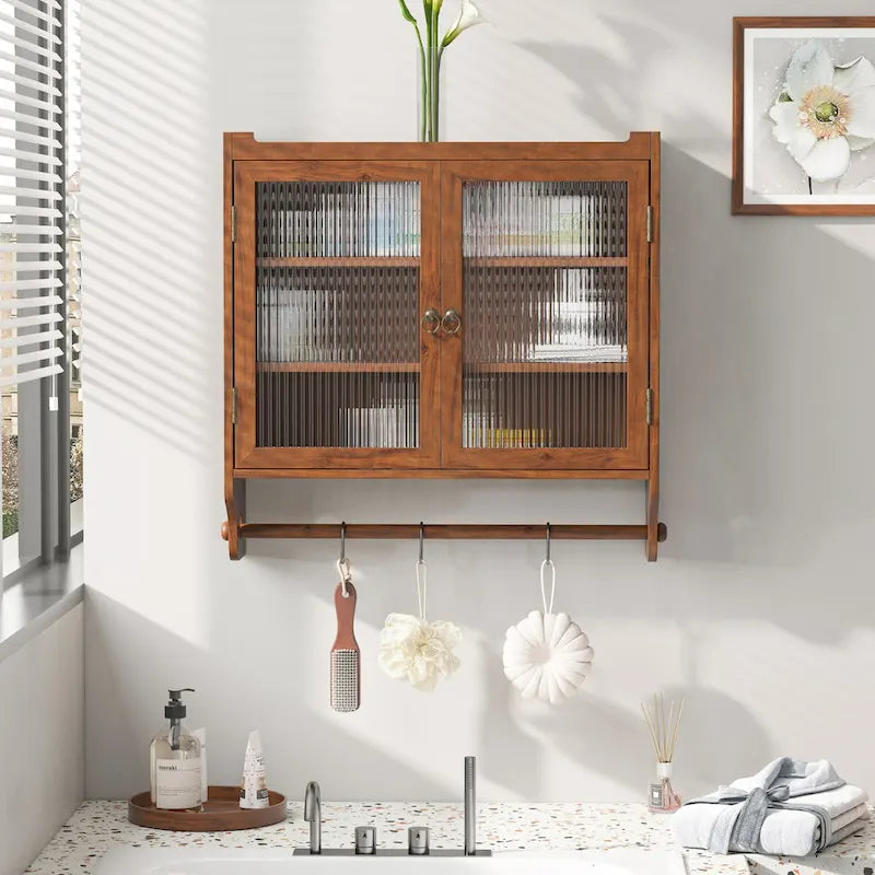 Glass Door Vintage Double Door Wall Cabinet