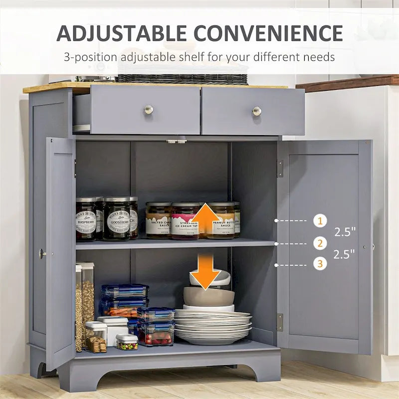 Double Door Sideboard Buffet Cabinet with Drawers and Adjustable Shelf