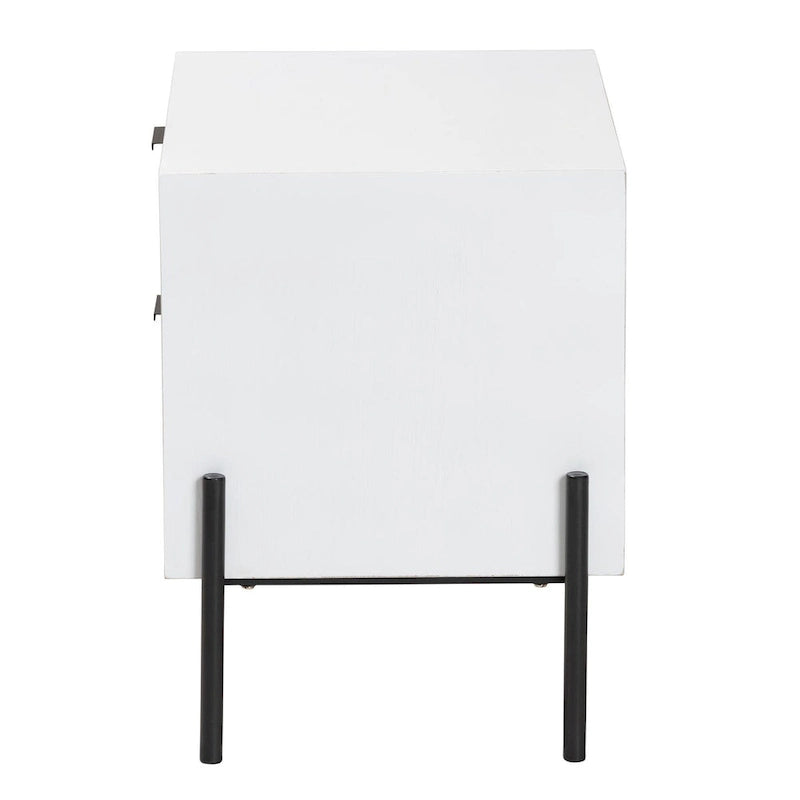 Merryn Mid-Century Transitional Distressed White Finished Wood and Black Metal 2-Drawer Storage Cabinet