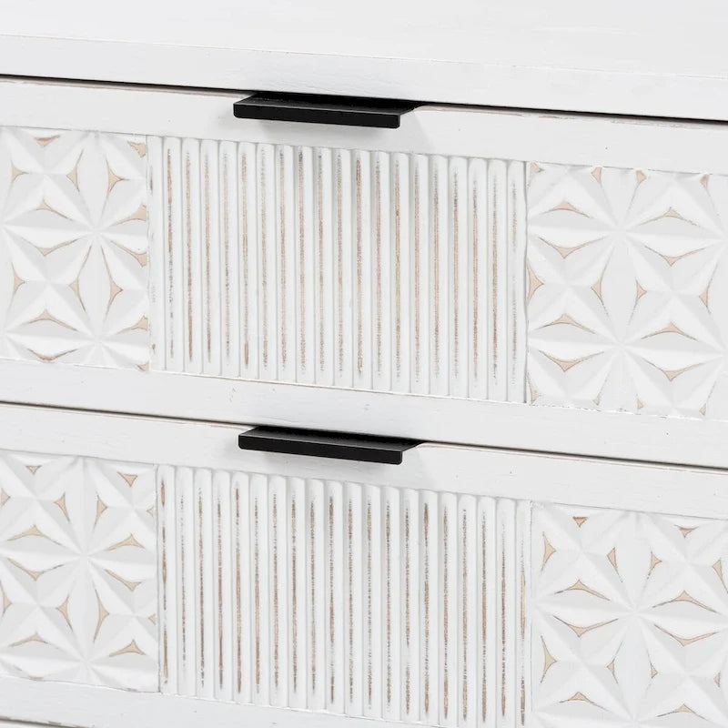 Merryn Mid-Century Transitional Distressed White Finished Wood and Black Metal 2-Drawer Storage Cabinet