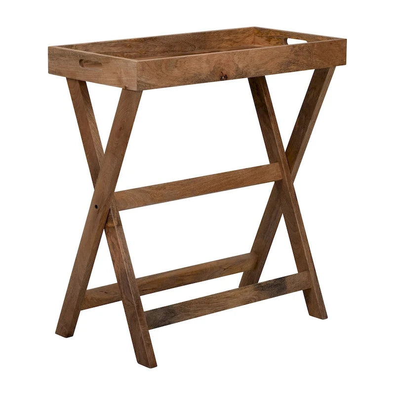 Wooden Butler Tray with Stand 30 x 32 Brown TV Tray Contemporary Rustic Decorative Stand or Storage Display - 30 x 15 x 32