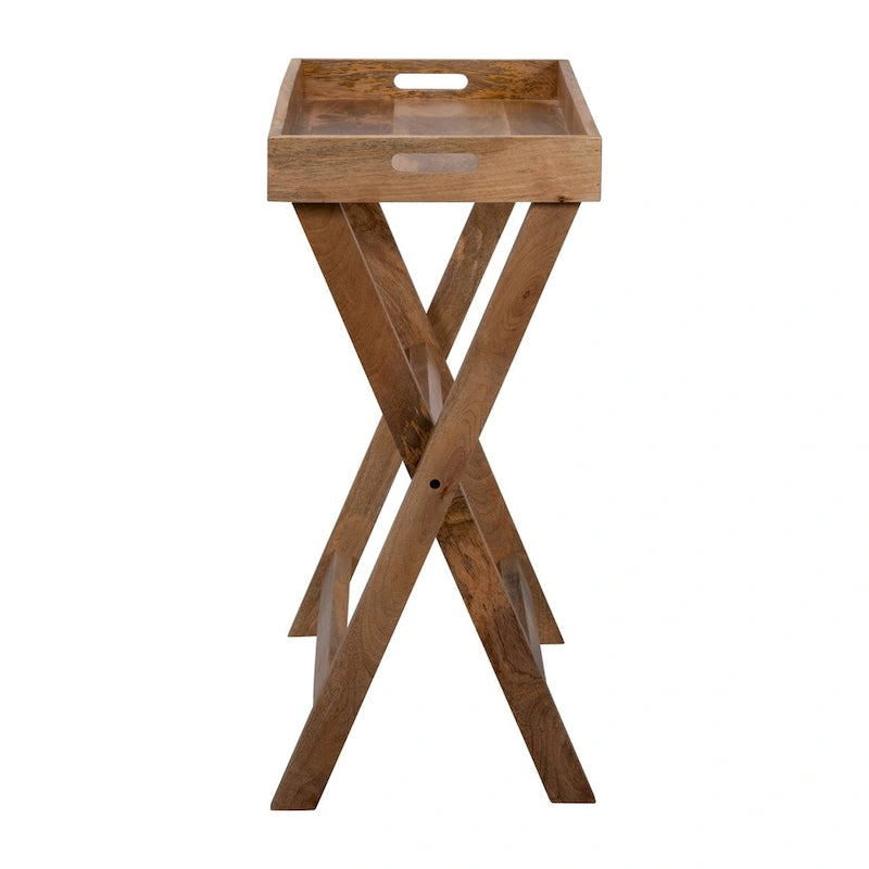 Wooden Butler Tray with Stand 30 x 32 Brown TV Tray Contemporary Rustic Decorative Stand or Storage Display - 30 x 15 x 32