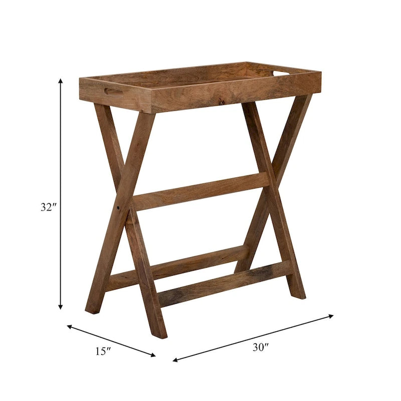 Wooden Butler Tray with Stand 30 x 32 Brown TV Tray Contemporary Rustic Decorative Stand or Storage Display - 30 x 15 x 32