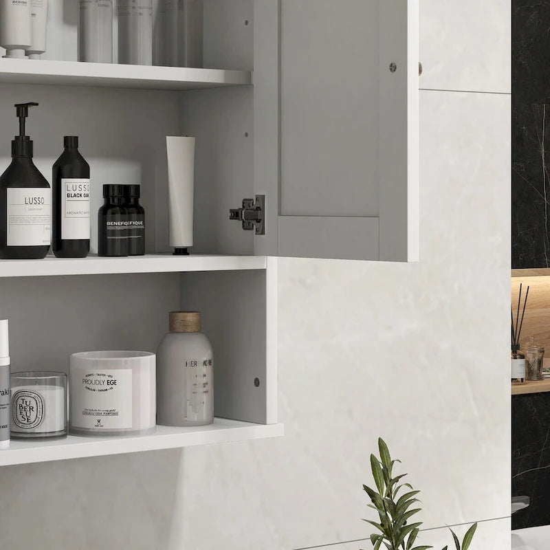 Bathroom Wall Cabinet, Wall Mounted Medicine Cabinet with Open Shelf & Adjustable Shelf, Storage for Laundry Room, White