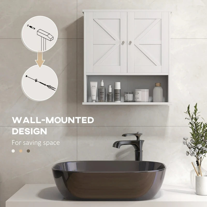 Bathroom Wall Cabinet, Wall Mounted Medicine Cabinet with Open Shelf & Adjustable Shelf, Storage for Laundry Room, White