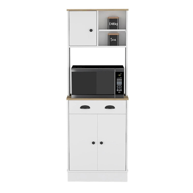 Microwave Storage Stand with 3 Doors and Drawer - White / Macadamia Finish