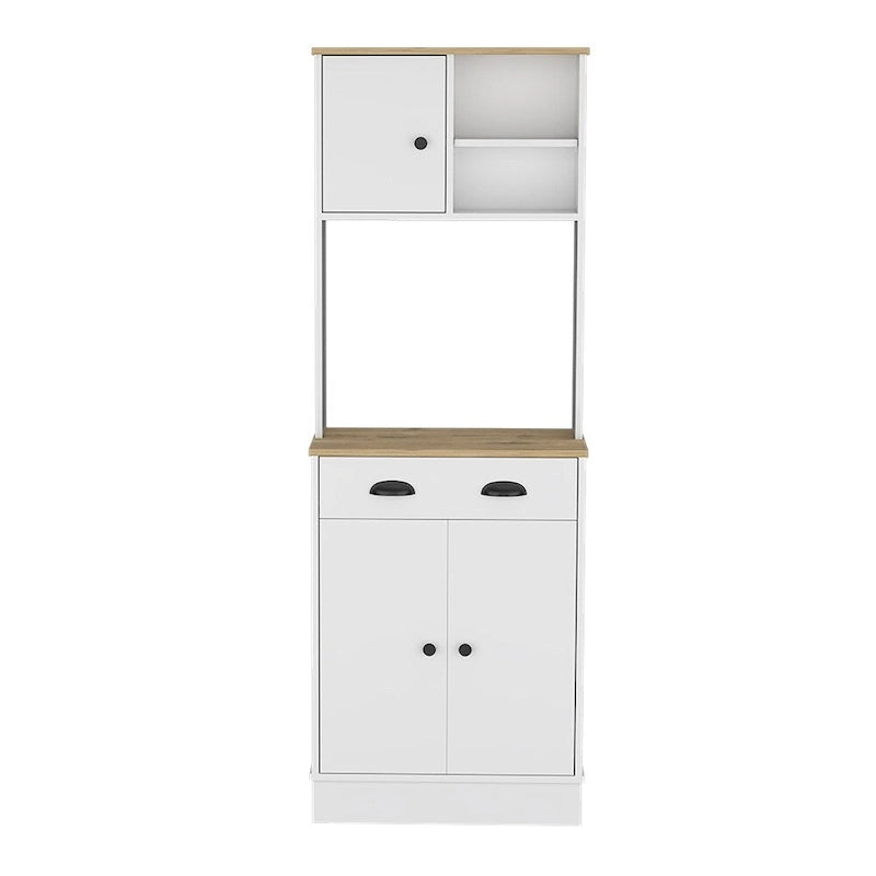 Microwave Storage Stand with 3 Doors and Drawer - White / Macadamia Finish