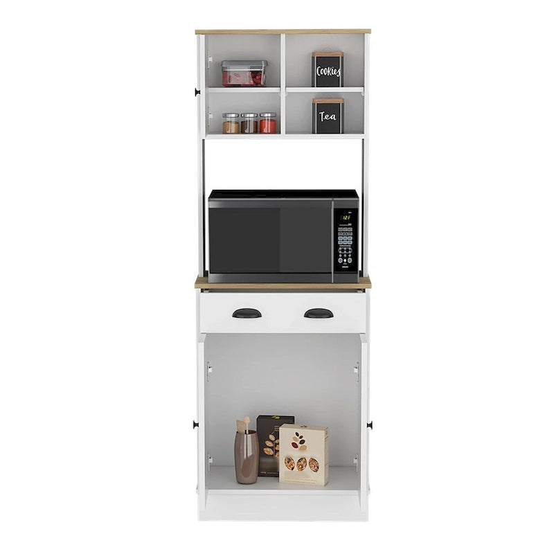 Microwave Storage Stand with 3 Doors and Drawer - White / Macadamia Finish