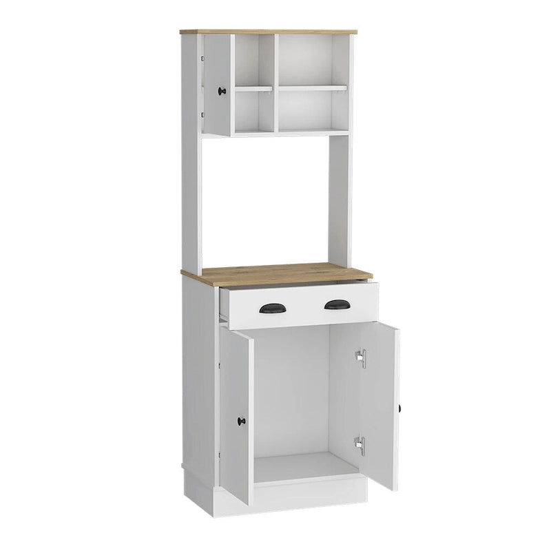 Microwave Storage Stand with 3 Doors and Drawer - White / Macadamia Finish