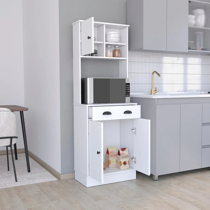 Microwave Storage Stand with 3 Doors and Drawer - White / Macadamia Finish
