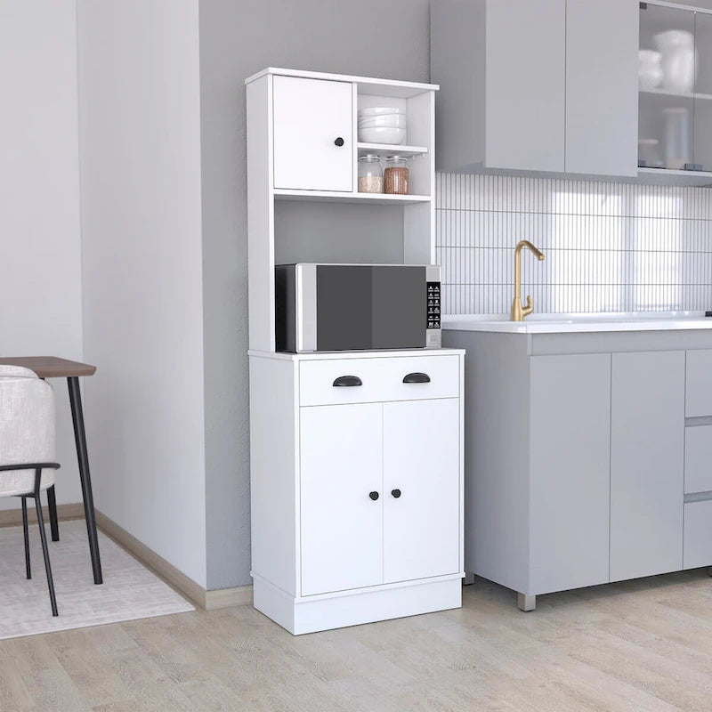 Microwave Storage Stand with 3 Doors and Drawer - White / Macadamia Finish