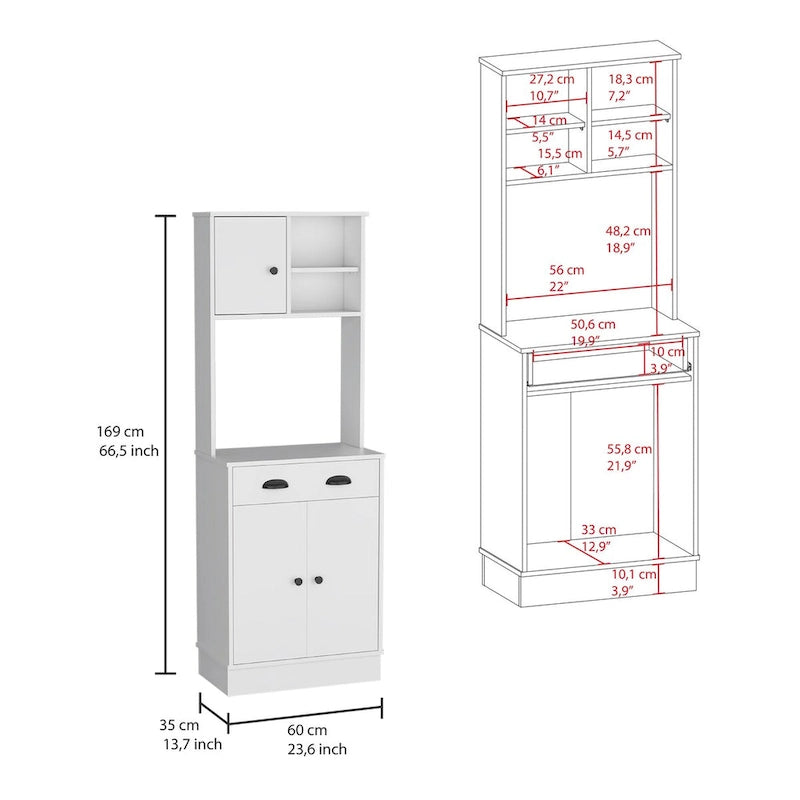 Microwave Storage Stand with 3 Doors and Drawer - White / Macadamia Finish
