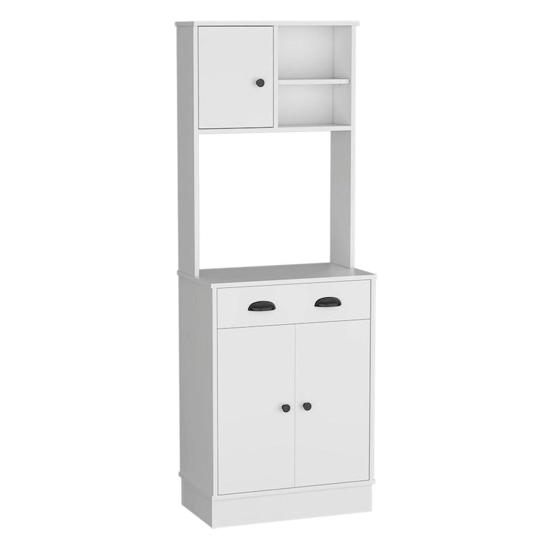 Microwave Storage Stand with 3 Doors and Drawer - White / Macadamia Finish