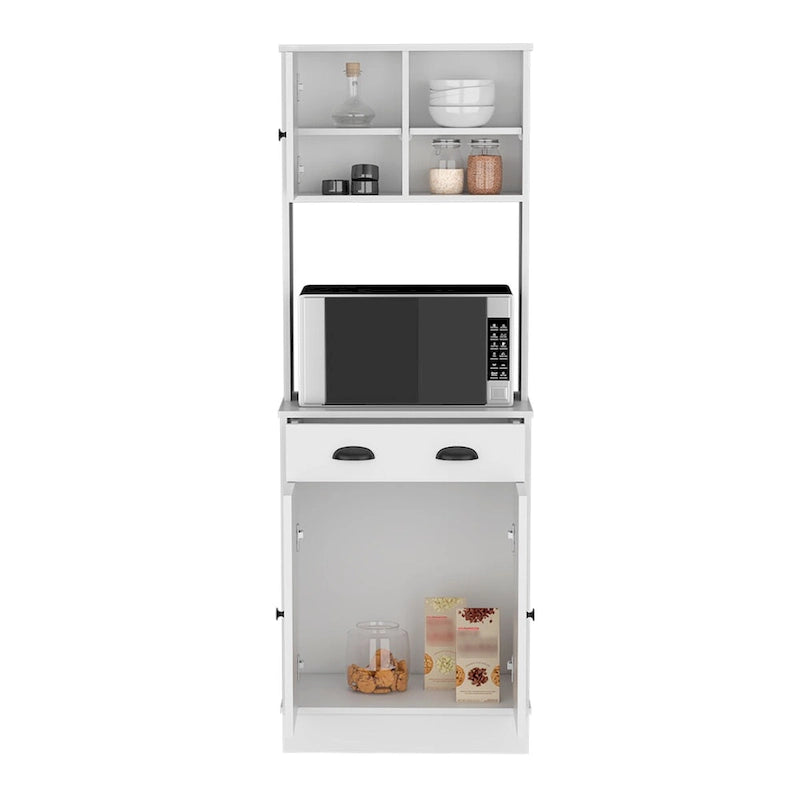 Microwave Storage Stand with 3 Doors and Drawer - White / Macadamia Finish