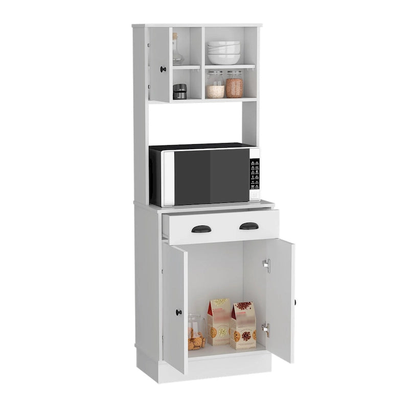 Microwave Storage Stand with 3 Doors and Drawer - White / Macadamia Finish