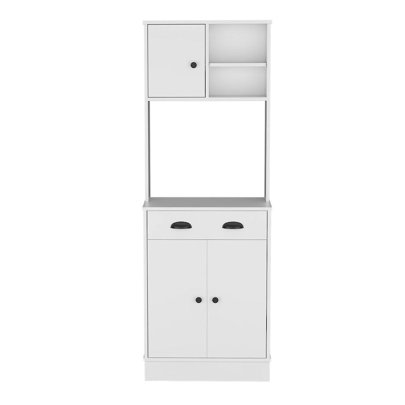Microwave Storage Stand with 3 Doors and Drawer - White / Macadamia Finish