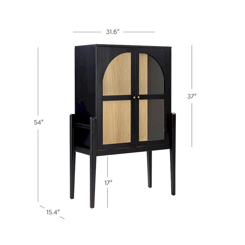 Mid-Century Modern Credenza or Sideboard Cabinet with Glass Doors, Kitchen Pantry Storage Cabinet with Wooden Frame